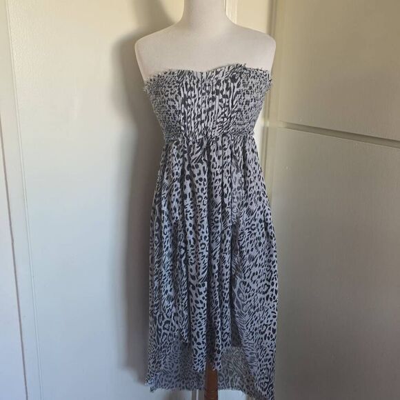 It Girl Grey/ Blk strapless leopard sundress, - Picture 1 of 10